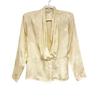 Vintage West Bay Womens Size 8 Satin Polyester Deep V Draped Blouse